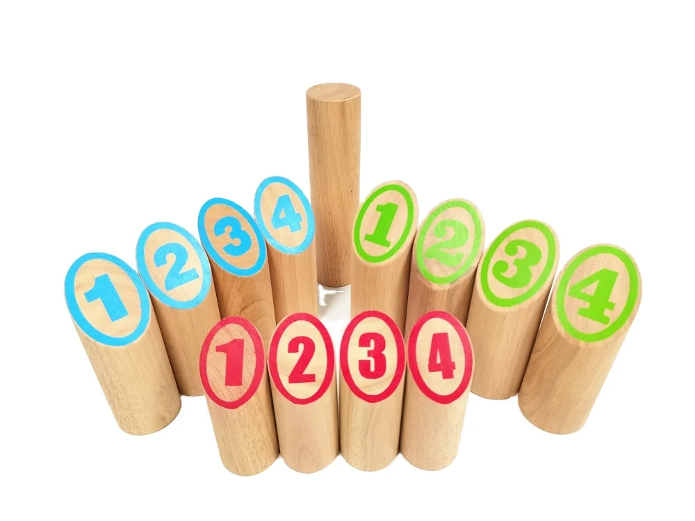 Vintage Garden Bowling Wooden Outdoor Skittle Game Scatter Set  Throwing Yard Games