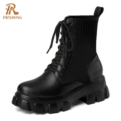 2021 Winter Sock Boots Lace Up Knitting Shoes Platform Women Ankle Boots Thick High Heels Cross-Tied Casual Concise Party Shoes