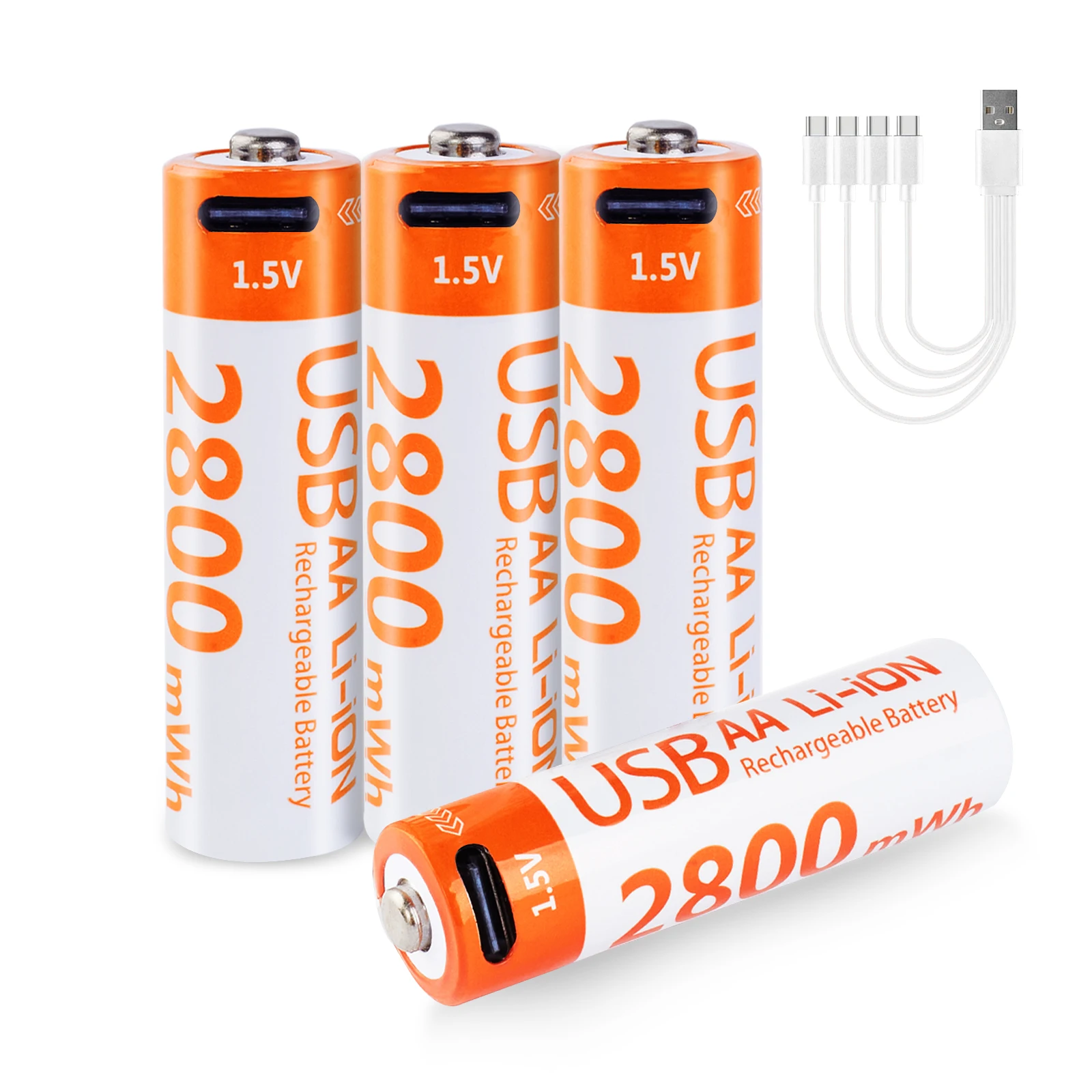 Mini 1.5 Volt Rechargeable Lithium Ion Battery 2800mAH AA Type-C Charging for Smart Lock Remote and Toys Storage