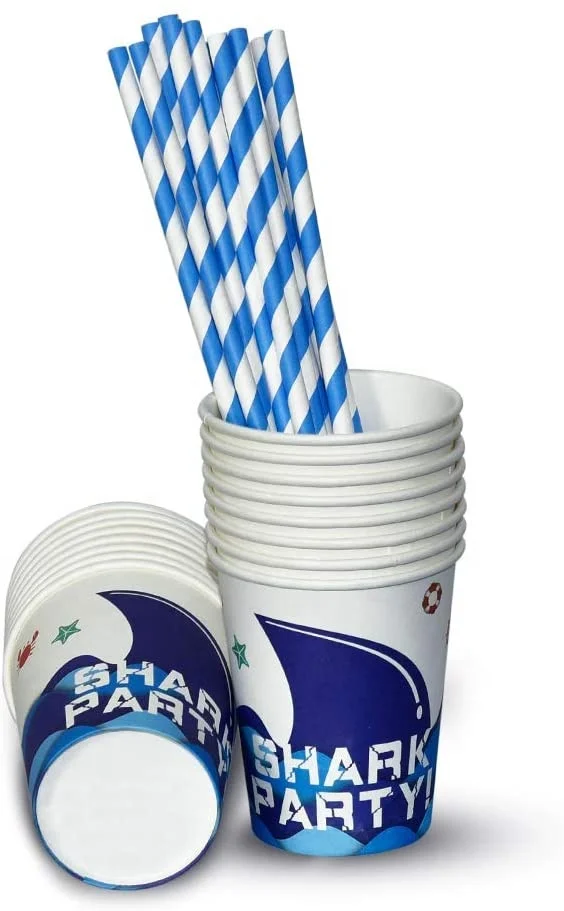 Shark Party Supplies Set - Blue Ocean Pool Party Decorations for Boys Kids Birthday Banner Signs Balloons Cutlery Bag