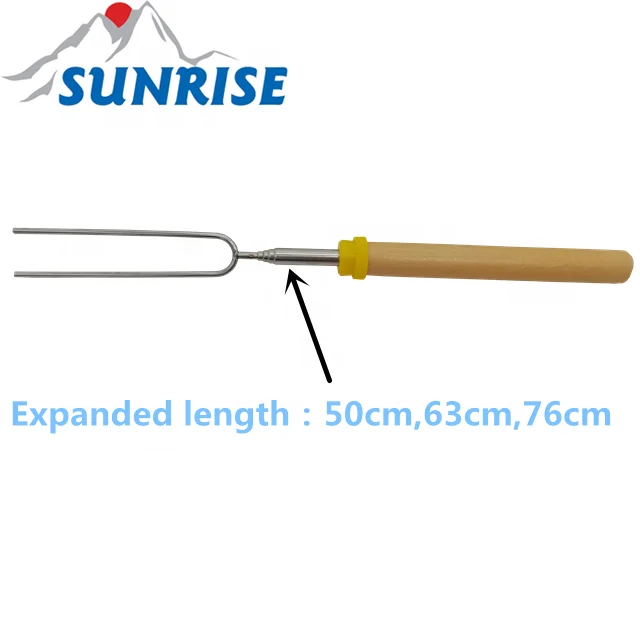 81083#Extendable BBQ hotdog roasting Telescoping fork with wooden handle