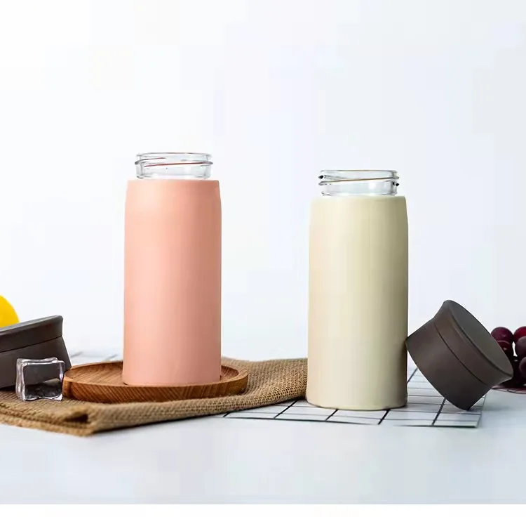 Симпатичная матовая стеклянная бутылка для воды Kawaii Корейская мультяшная крышка переносная герметичная соломенная чашка девочек детей