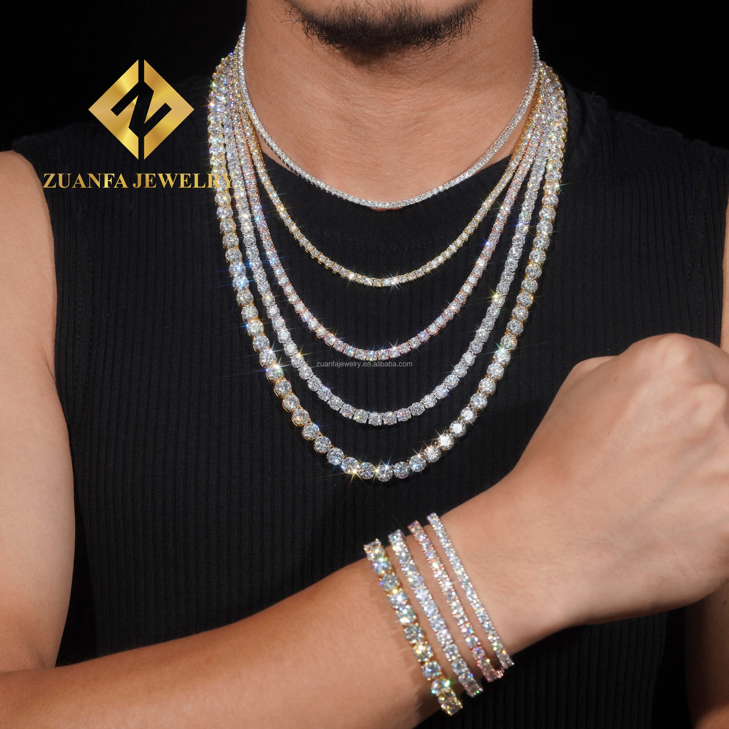 Best Selling Bulk Stock Iced Out Chains Silver S925 2mm 3mm 4mm 5mm 6.5mm VVS1 Moissanite Tennis Chain Necklace Women