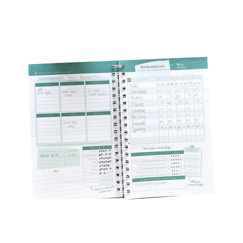 Free Sample Custom Fully Design Printable Twin Loop Wire Binding Hardback Organizer Diary Journal Planner Printing