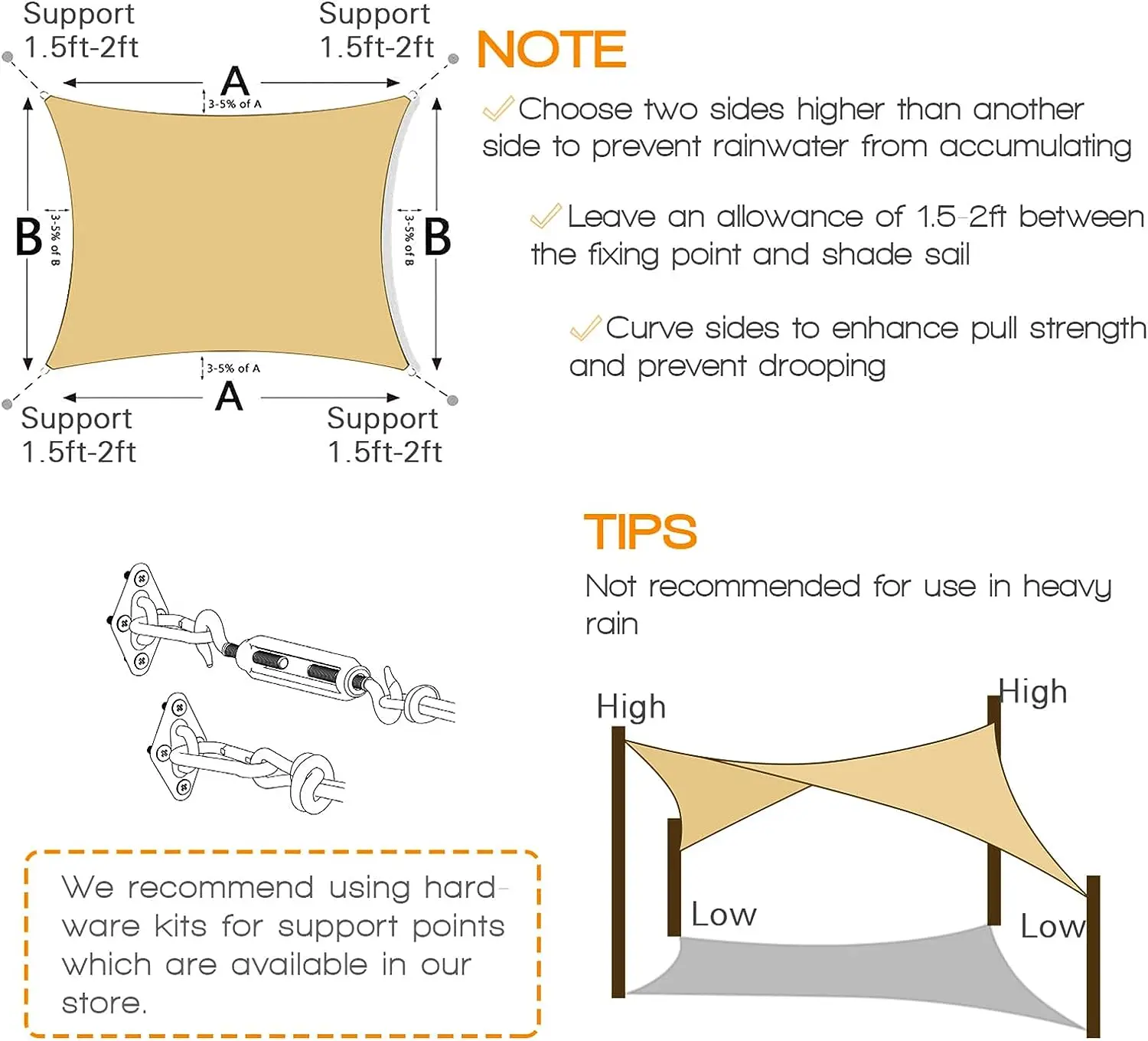 XZ OEM ODM 160GSM180GSM Garden Car Park Triangle Rectangle Canopy Waterproof Plastic HDPE Sun Shade Sails Outdoor Ivory Beige