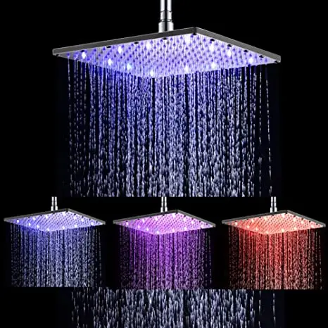 LED Shower Head Stainless Steel  Square Rain fall Bath Shower Head with High Pressure