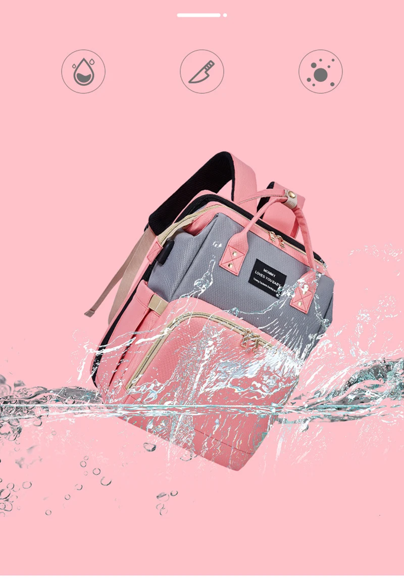 Multifunctional Portable Pink Nappy Bag Waterproof Folding Baby Travel Backpack Baby Bed Diaper Changing Table Pads Diaper Bags