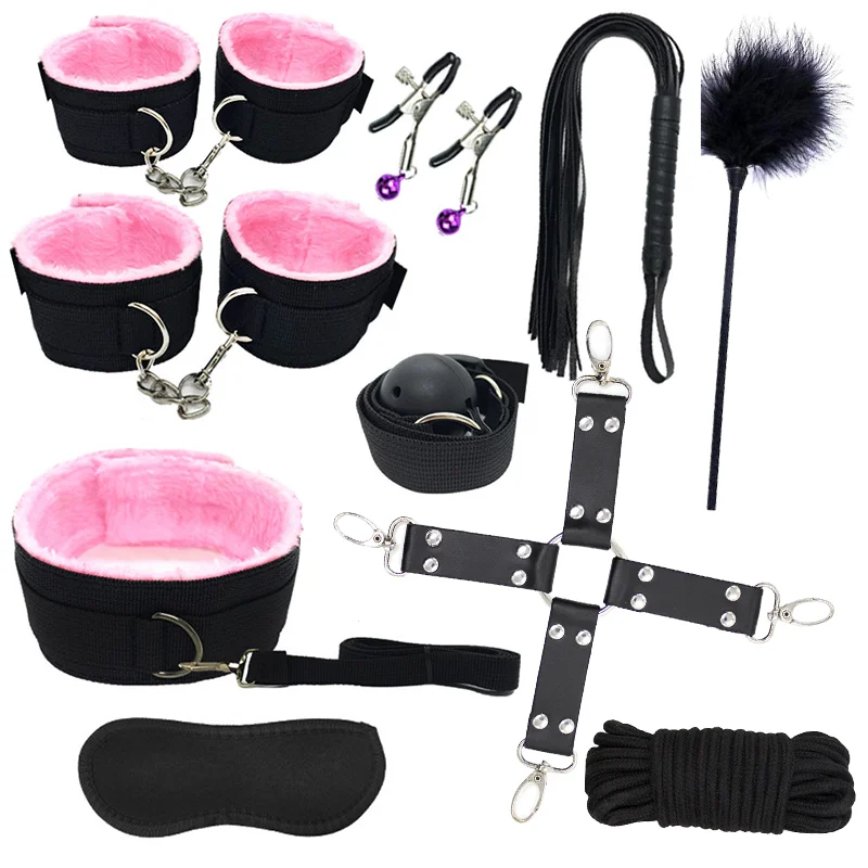 7-23pcs Hot Sale Leather Bondage Kit Oem Odm Adult Sex Toys Handcuffs Nipple Clamps Anal Plug Vibrator Sm Bondage Sex Games