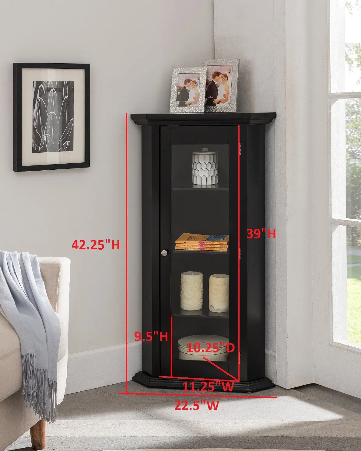 
modern black corner curio tall wood glass storage showcase display cabinet living room 