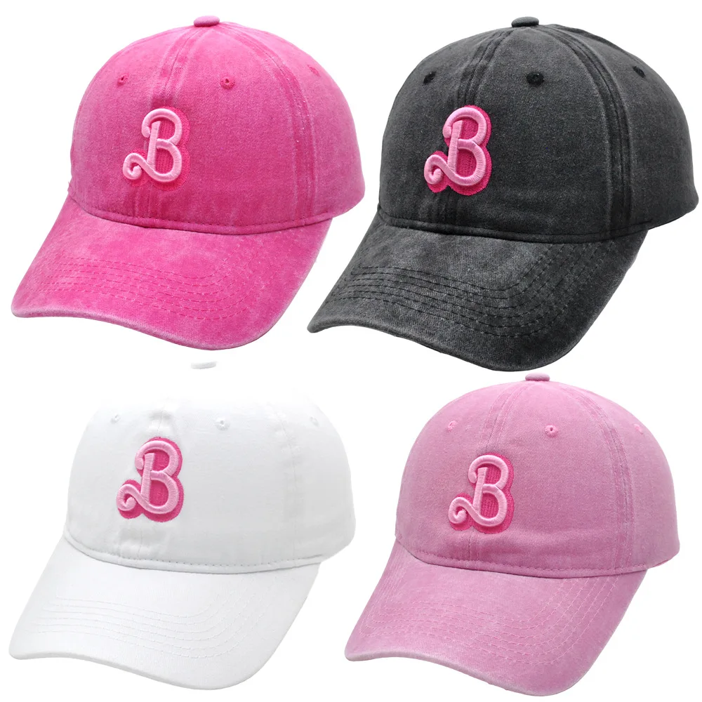 Wholesale Women 6 Panel Curved Brim Pink Denim Sports Hat Customize 3d Embroidery Logo Washed Cotton Baseball Cap