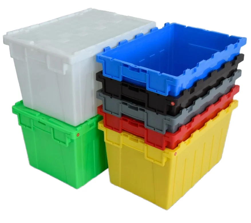 HDPE manufacture  Wholesale nesting logistic moving plastic storage attached lid containers