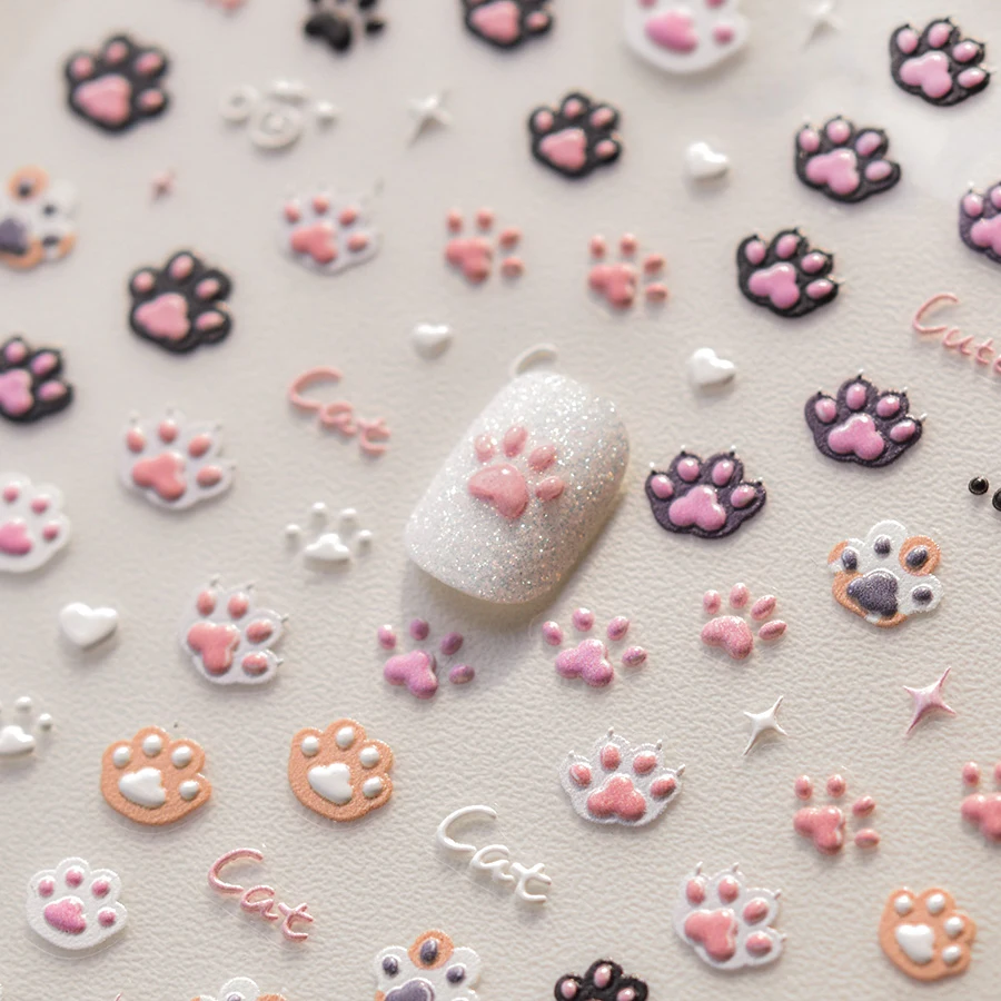 Wholesale Factory New arrival nail sticker self-adhesive 5d emboss sticker Cute Cat Claw nail stickers