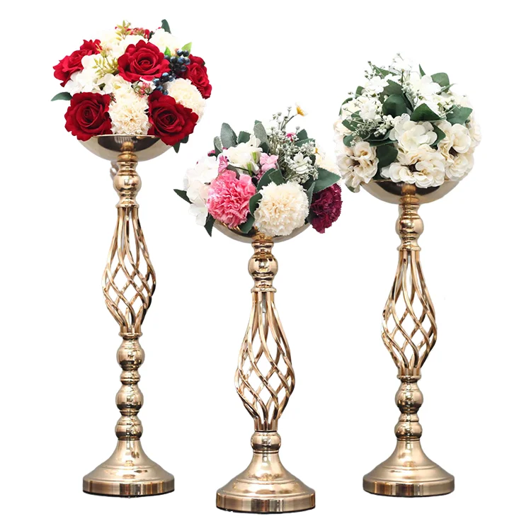 Party Decorations tall gold flower vases iron Metal Flower Stand For Wedding Table Centerpieces