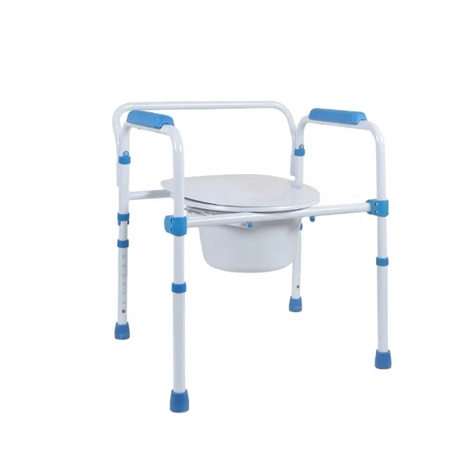 HEPO LQX050004F Medical Grey Folding Steel Bedside Commode Chair Portable Toilet 350 Pound Weight Capacity with 7.5 Qt. Bucket