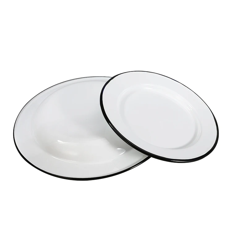 Europe Style Factory wholesales white black customized sublimation round enamel rice soup dish plate