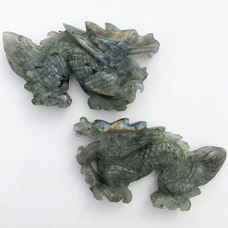 Hand carved natural flashy labradorite crystal chinese dragon carving dragon statue