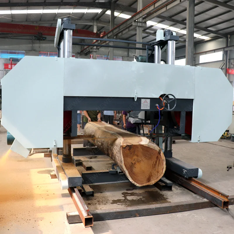 Neweek Woodworking gas/diesel/electric Wood cutting machines portable wheels trailer sawmill horizontal bandsaw sawmill