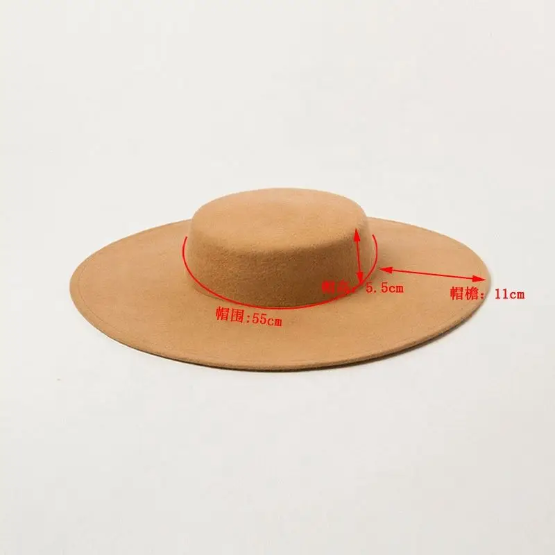 STS 11cm Wide Brim Vintage Party Dress Colourful Boater Shape Fashion Women Lady Wool Felt Hat