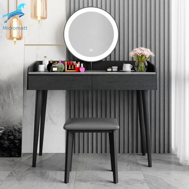 Customizable Modern Concise Style Beautiful Black Color Furniture Bedroom Sintered Stone Dresser With Mirror