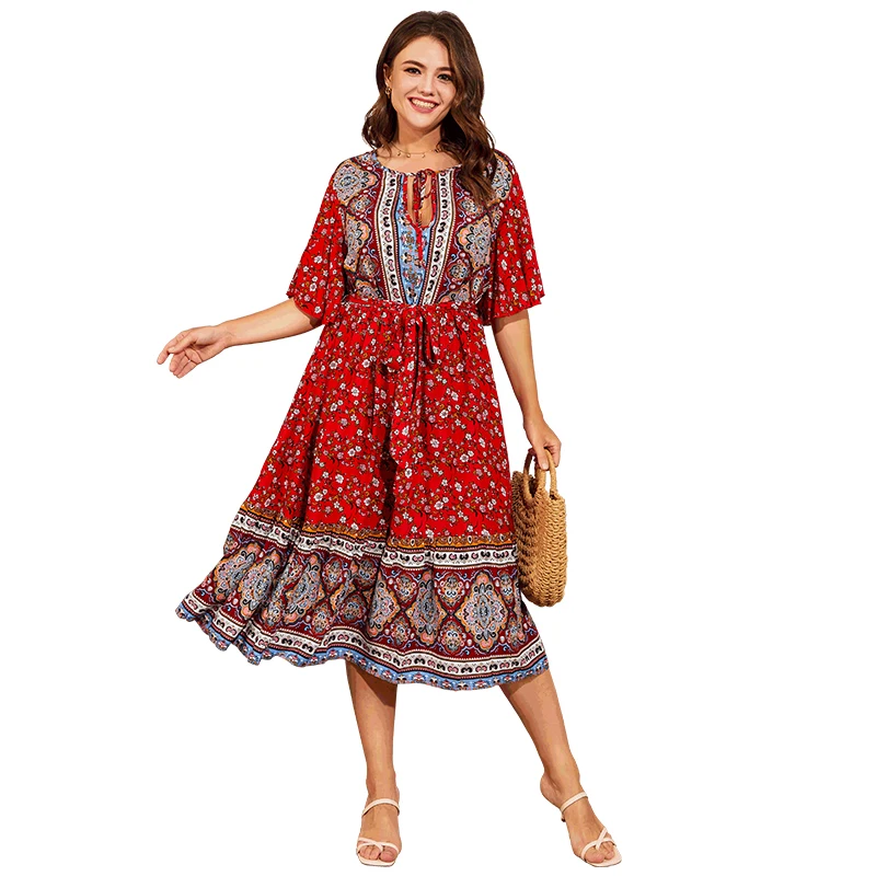 Hanni New Lady Plus Size Summer Dresses 2xl 3xl 4xl 5xl Wholesale Fashion Casual Boho Plus Size Dresses For Fat Women