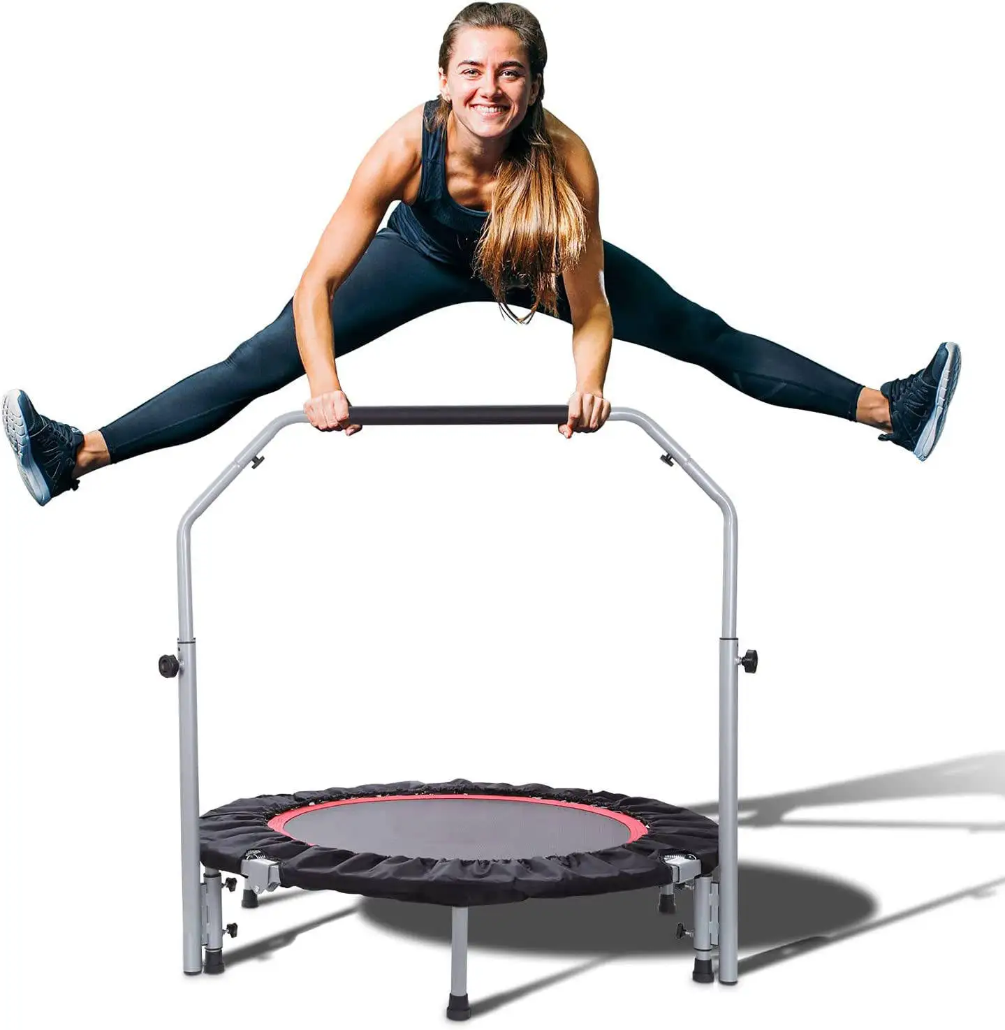 Exercise Trampoline for Adults Indoor Garden Foldable Mini Trampoline Fitness Rebounder with Adjustable Foam Handle