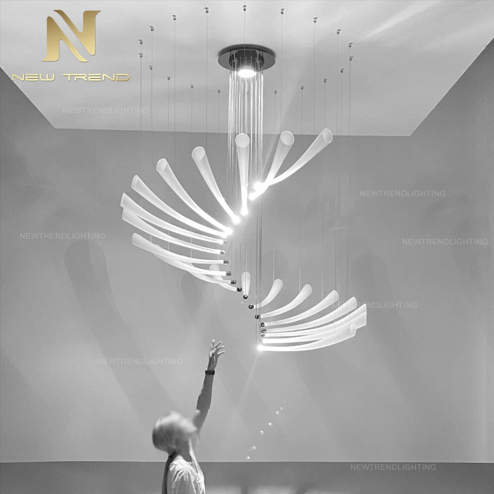 Hot Selling Villa Living Room Dining Room Staircase Decorative Metal Glass Tubular LED Chandelier Light