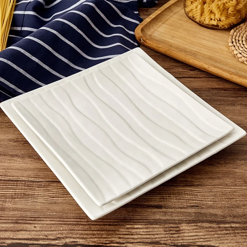 China eco ware modern design white square wholesale dinner plates sublimation ceramic wave plate