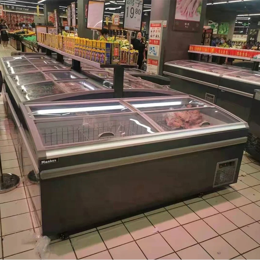 auto defrost supermarket freezer showcase fridge for frozen food island commercial display freezer