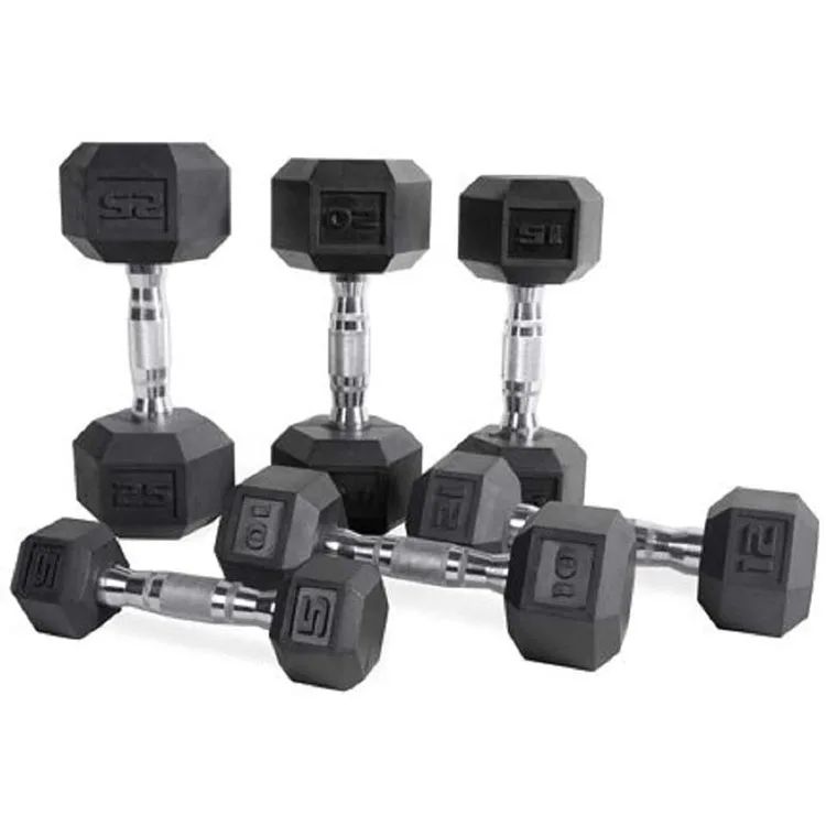 Gym Fitness Free weight Cast iron Rubber coated Hex dumbbells set