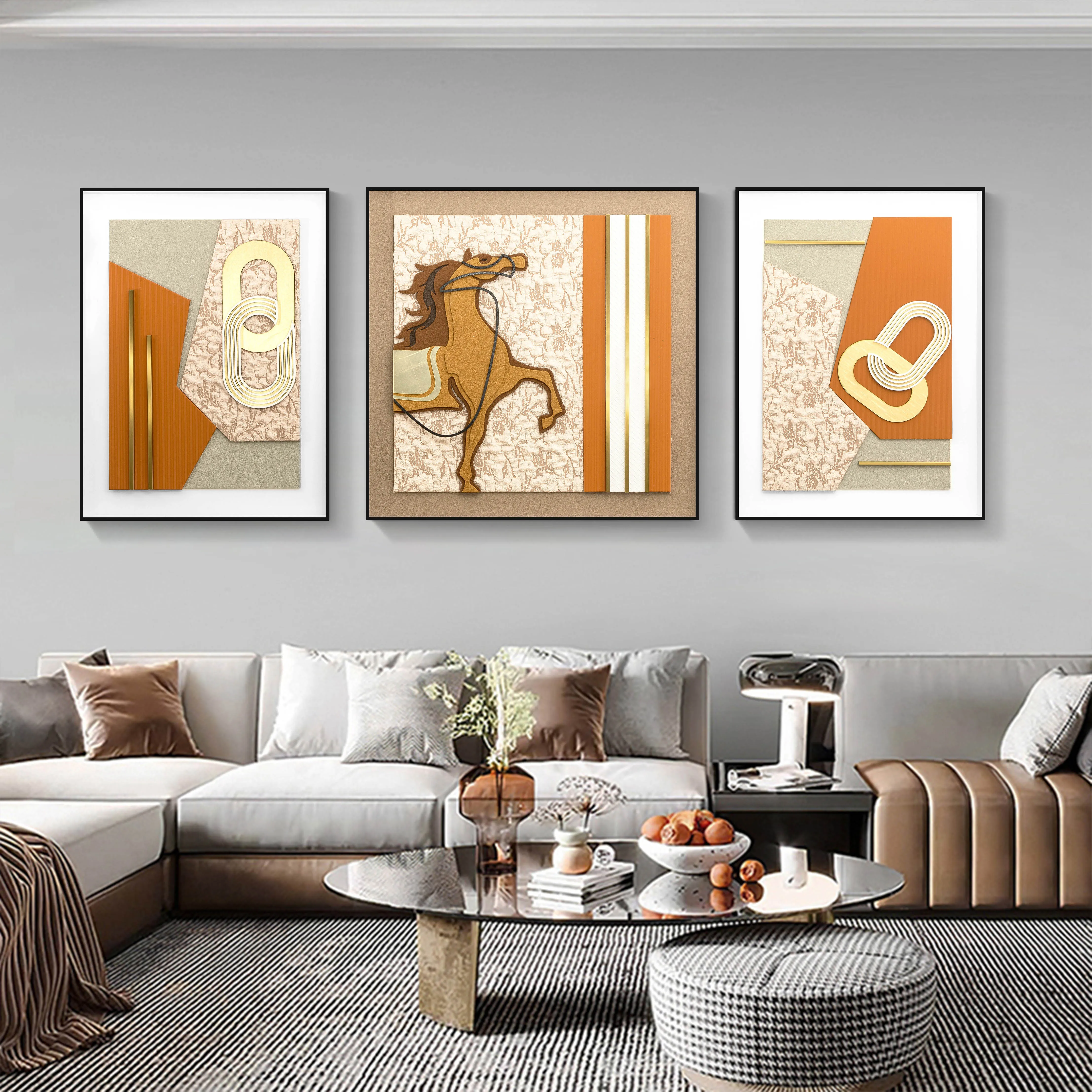3d three-dimensional  horse wall art Abstract simple modern painting wall decor sofa background hanging paintings