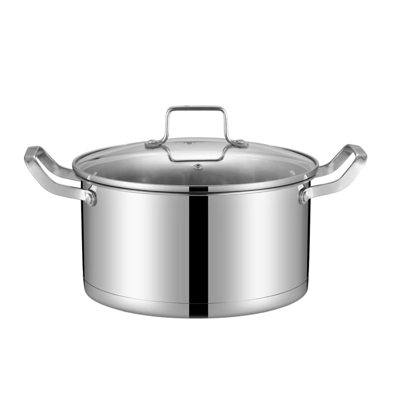 OEM 5-ply Capsuled Bottom 18cm 20cm 24cm Cooking Pots 304 201 Stainless Steel Soup Pot Stock Pots With Thick Glass Lid