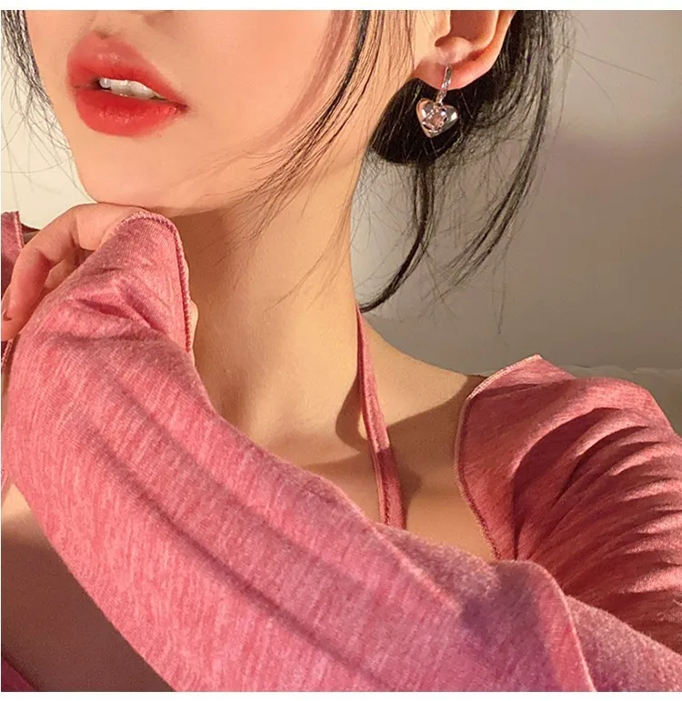 Vershal A5-966 Heart Shiny Pink Zircon Delicate Luxury Women Fine Jewelry Huggie Earrings