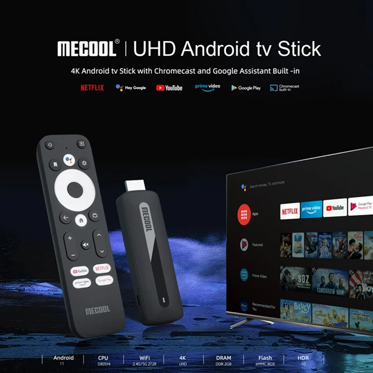High Quality MECOOL KD3 Amlogic S905Y4 Android TV Box 2G RAM 8G ROM 4K Mini Smart Voice Remote Control Android 11 ATV TV Stick