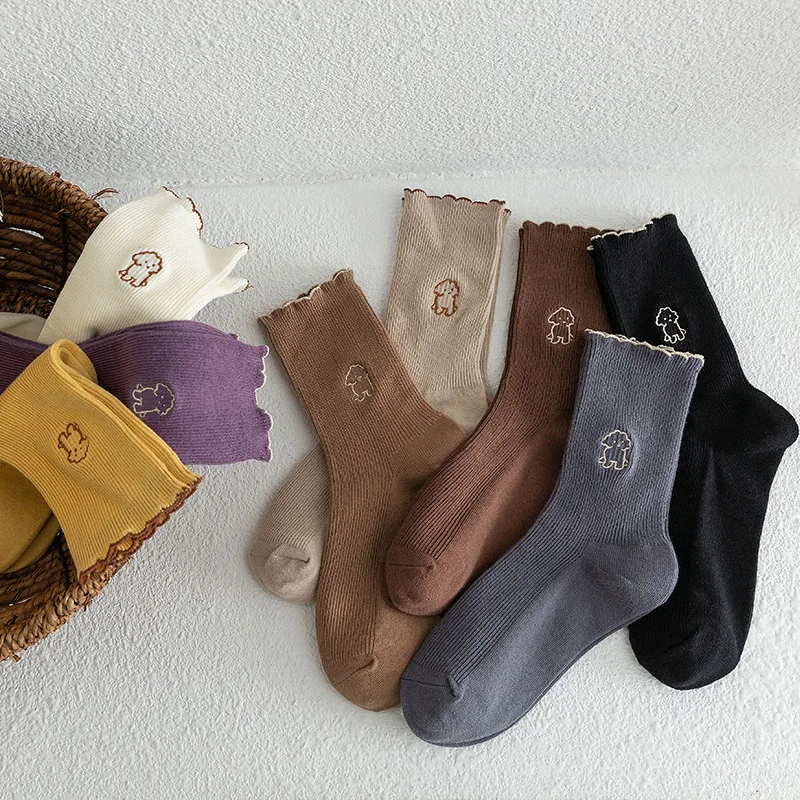 Jingwen OEM Femmes Chaussettes Japanese Cute Cartoon Ruffle Lace Women Slouch Socks