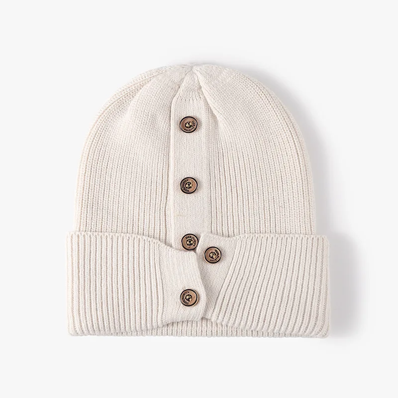 BSBH Wholesale Fashion Custom Logo Knitted Hat With Buttons For Lady Winter Festive Party Holiday Soft Warm Hat Beanie Cap