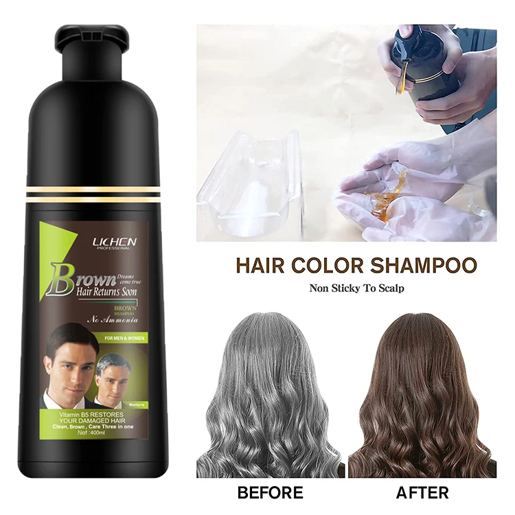 High Premium Dark/light Brown Hair Color Shampoo Long-lasting Formula Without Chemicals Hair Blacken 2 in 1 Organic