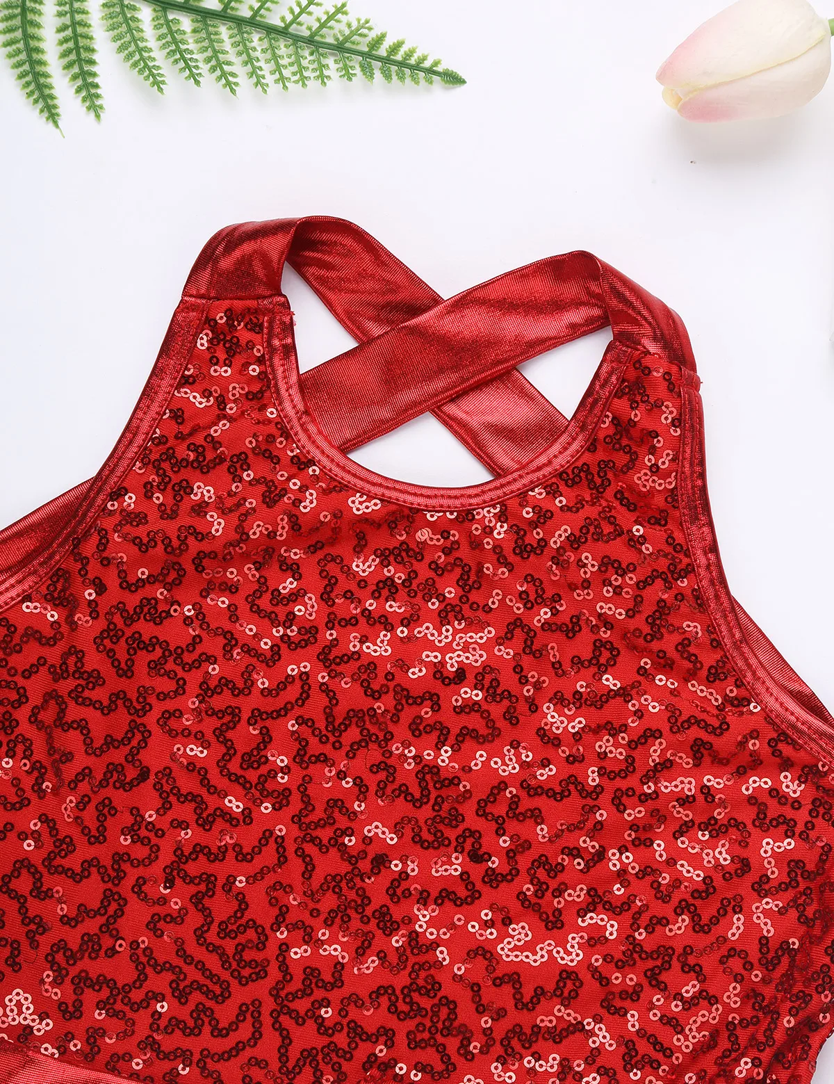 Kids Girls Jazz Tap Ballet Dancewear Sleeveless Sequined Cross Back Waist Bowknot Modern Dance Leotard Dress