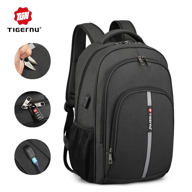 Tigernu T-B3893 Usb сумка для ноутбука рюкзак с замком деловой большой вместимости путешествий Оксфорд Водонепроницаемая мужская мода