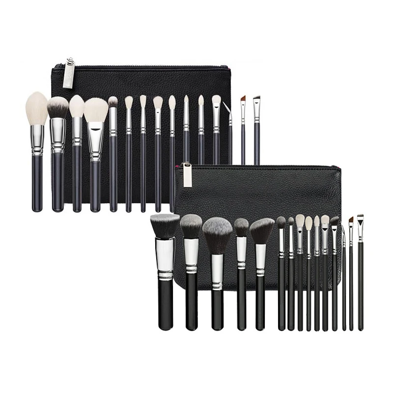 15 pieces professional makeup brushes set with Litchi PU bag private label makeup brush set with bag