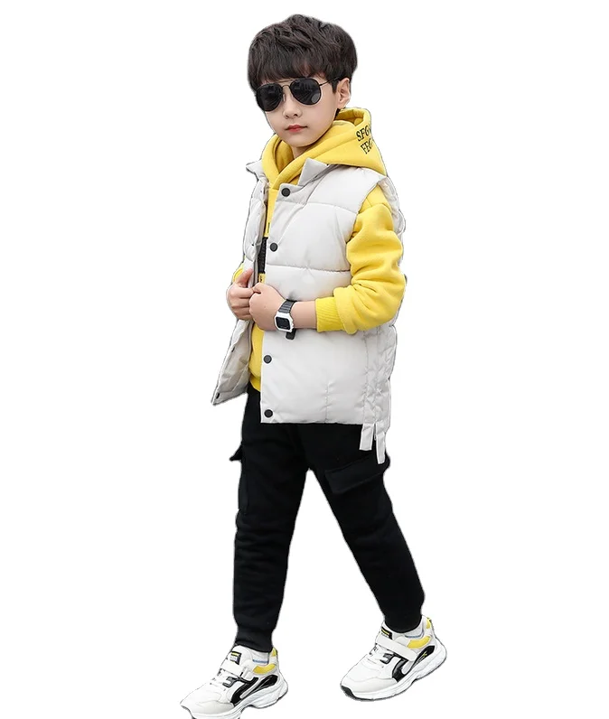 Костюм для мальчиков Толстая осенне-зимняя одежда на флисовой подкладке красивый костюм-свитер из трех предметов для мальчиков