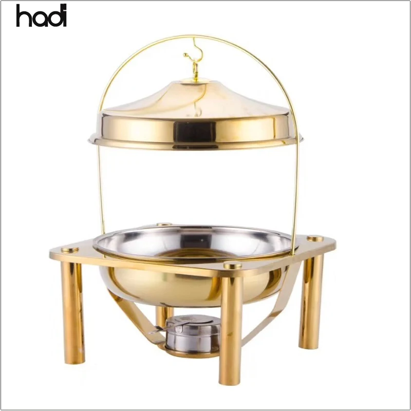 HADI stainless serving chafing dishes buffet stove set fancy gold food dome round chafing dish buffet hanging cover