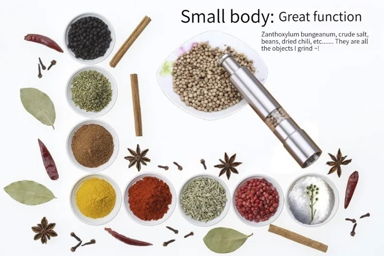 Hot Sale Stainless Steel  Press pepper grinder multi-purpose grinder Thumb Push Salt Pepper Spice Grinder Mill