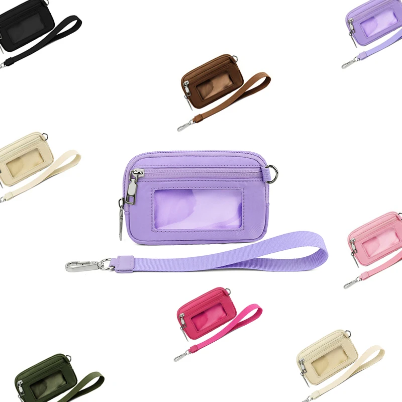 Mini Zip Around Portable Coin Purse Pocket Credit Card Holder Purse Keychain Bangle Wristlet Wallet for Women Men