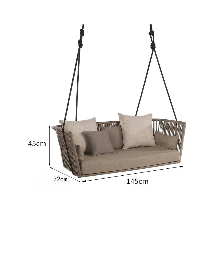 All-Weather Hotel Terrace Furniture Wicker Hanging Basket Rope Aluminum Alloy Hanging Outdoor Sofa Chair Waterproof Garden Swing