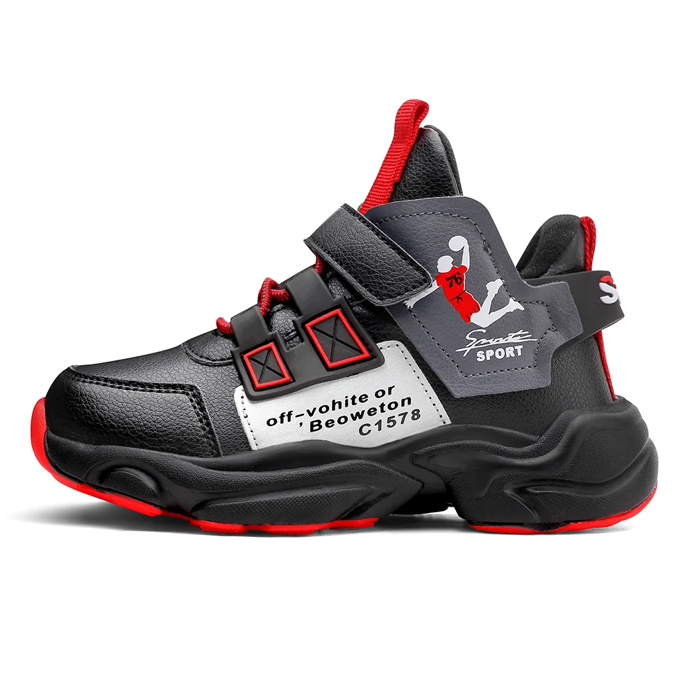 Детские высокие кроссовки из микрофибры, кожаная спортивная обувь для мальчиков, водонепроницаемая обувь в баскетбольном стиле