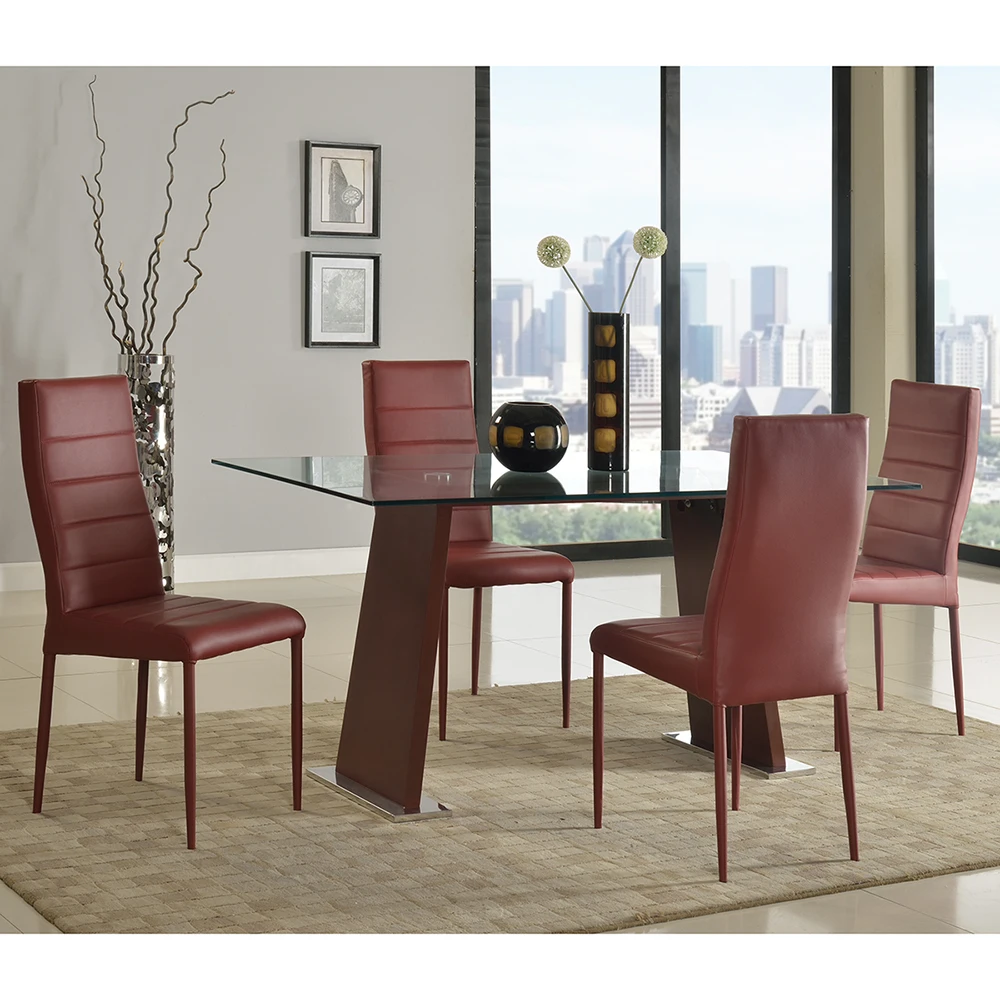 
2021 modern designs metal wooden tempered glass top dining table and chairs  (1600223755031)