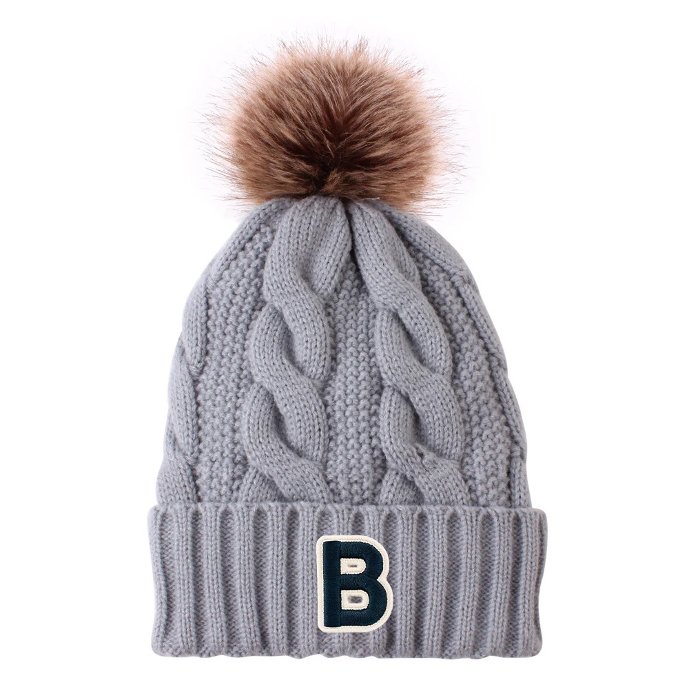 Custom Design Knitting Oem Fur Pompom Knit Fleece Thick Crochet Beanie Hats For Women Ladies