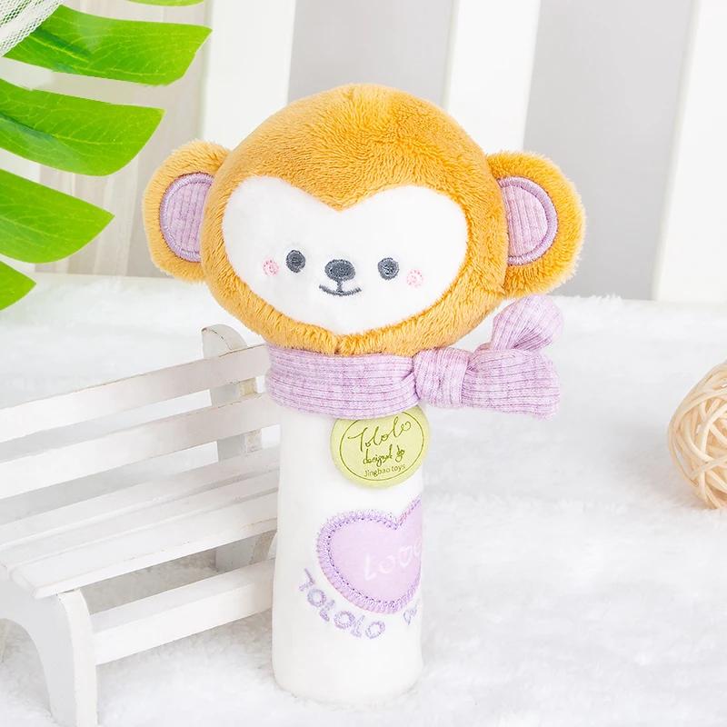 Wholesale cartoon baby animal rattle toys plush hand rattle BB stick on sale
