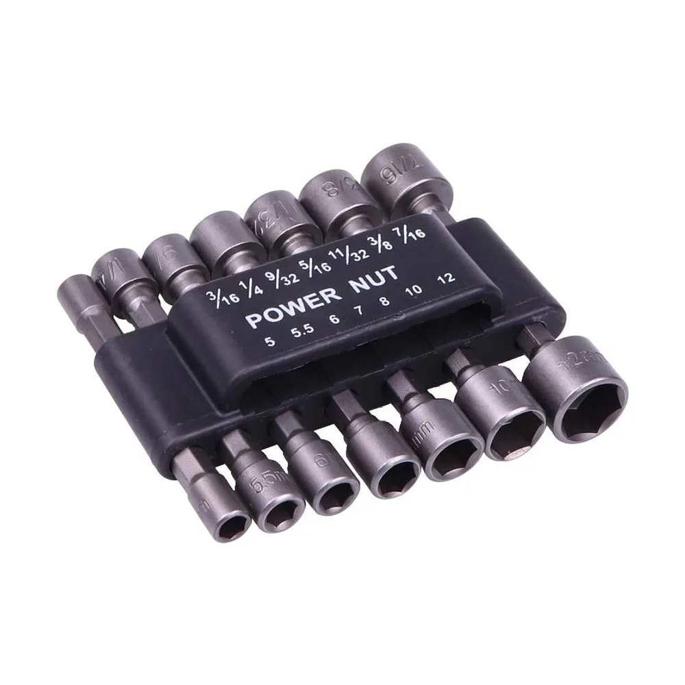 14 Piece 5-12 mm 1/4 Inch Hex Shank Nut Driver Socket Bits Set for Electric Screwdrivers, Hand Drill