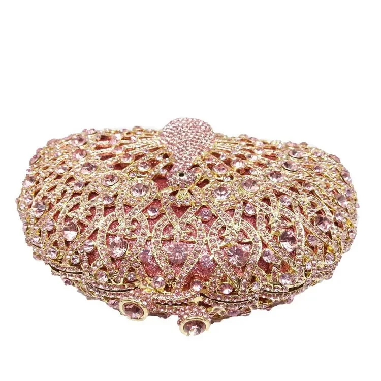 Chi belle luxury bling crystal rhinestone pink peacock purse party for ladies evening bag